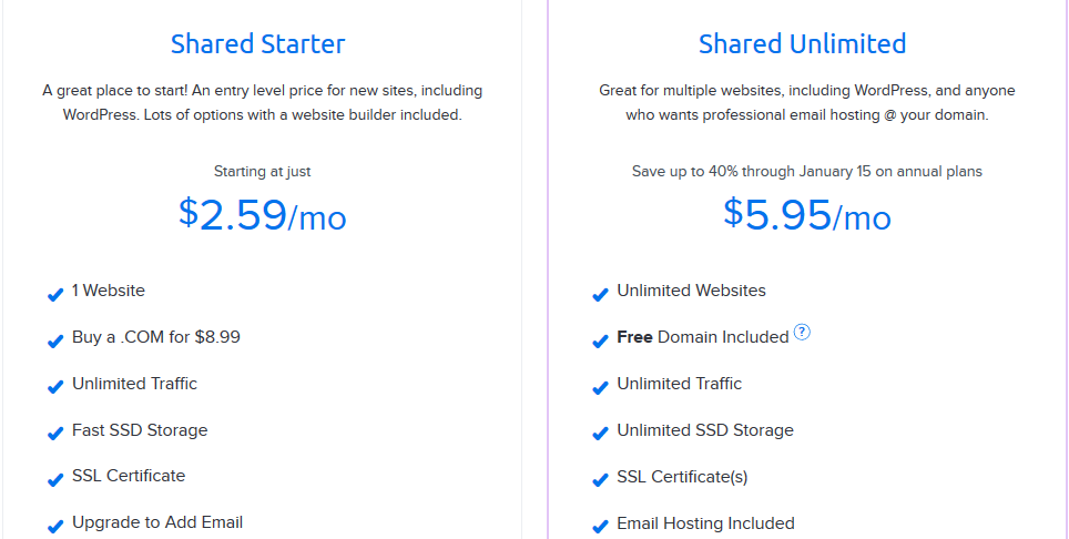 shared hosting packages of dreamhost