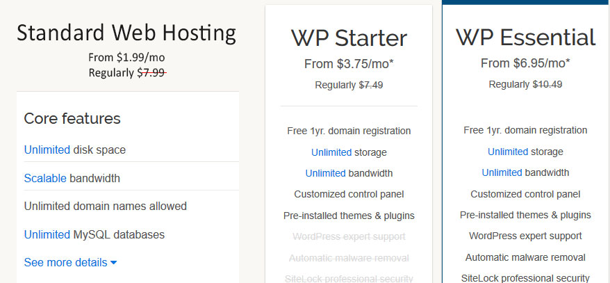 shared hosting packages of ipage